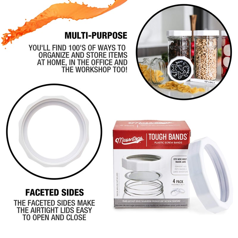 Masontops Tough Band - Wide Mouth Mason Jar Screw Bands - Quality Plastic Replacement Ring Seals & Jar Covers - Image 3
